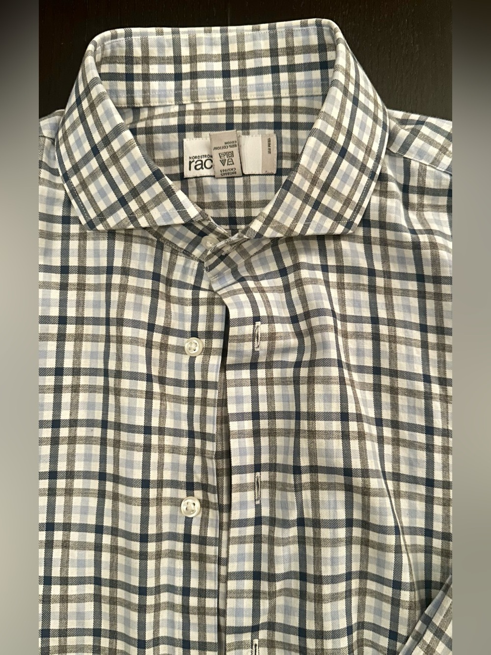Nordstrom Rack Blue and Gray Checked Button-Down Shirt.